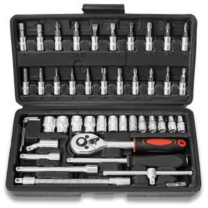 46Pcs Socket Set Car Repair Tool Ratchet Torque Wrench Kit 1/4" Drive with Box